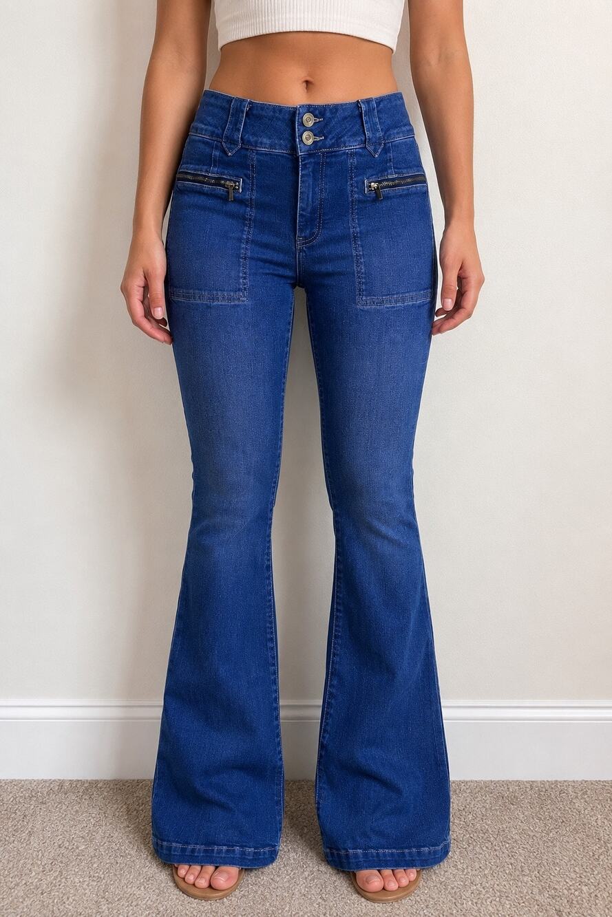 We The Free High Rise Flare Jeans Size 29 Bell Bottom Stretch Denim Zip Pocket